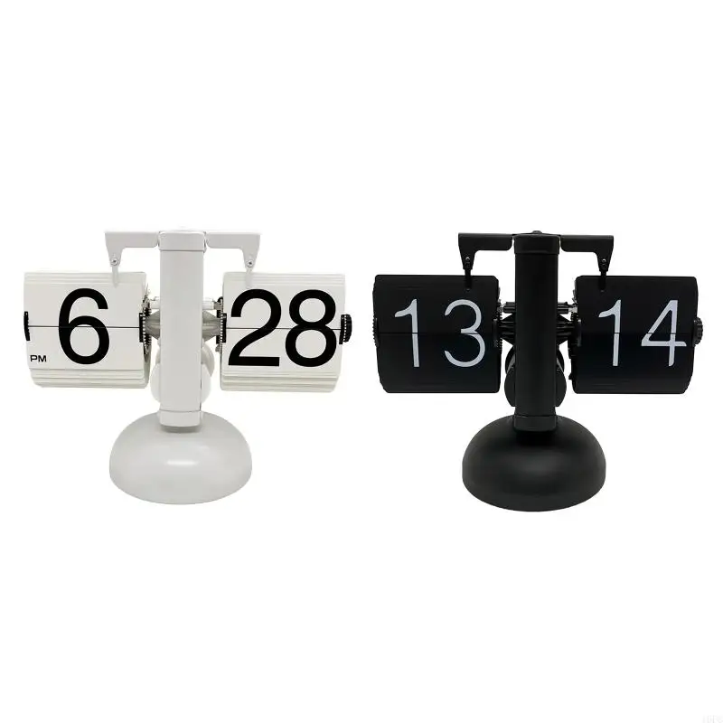 

16FC Automatic Digital Clock 24 Hours Table Stainless Steel Single Foot Turn Page for Home Bedroom Living Room Office