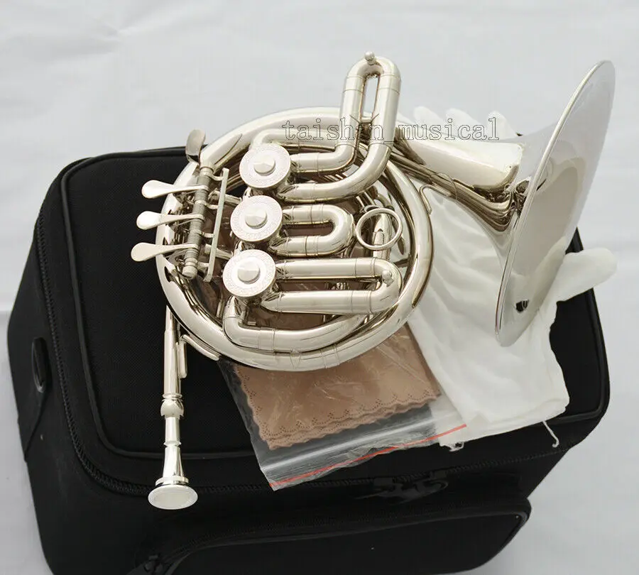 

TOP NEW Bb Mini Silver nickel plated French Horn Bb key With Case