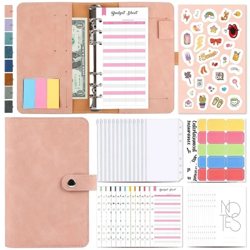 Money Organizer for A6 Cash Budget Binder 1PCS Money Budget Planner Binder with Zipper Envelopes, Cash Envelopes for Budgeting