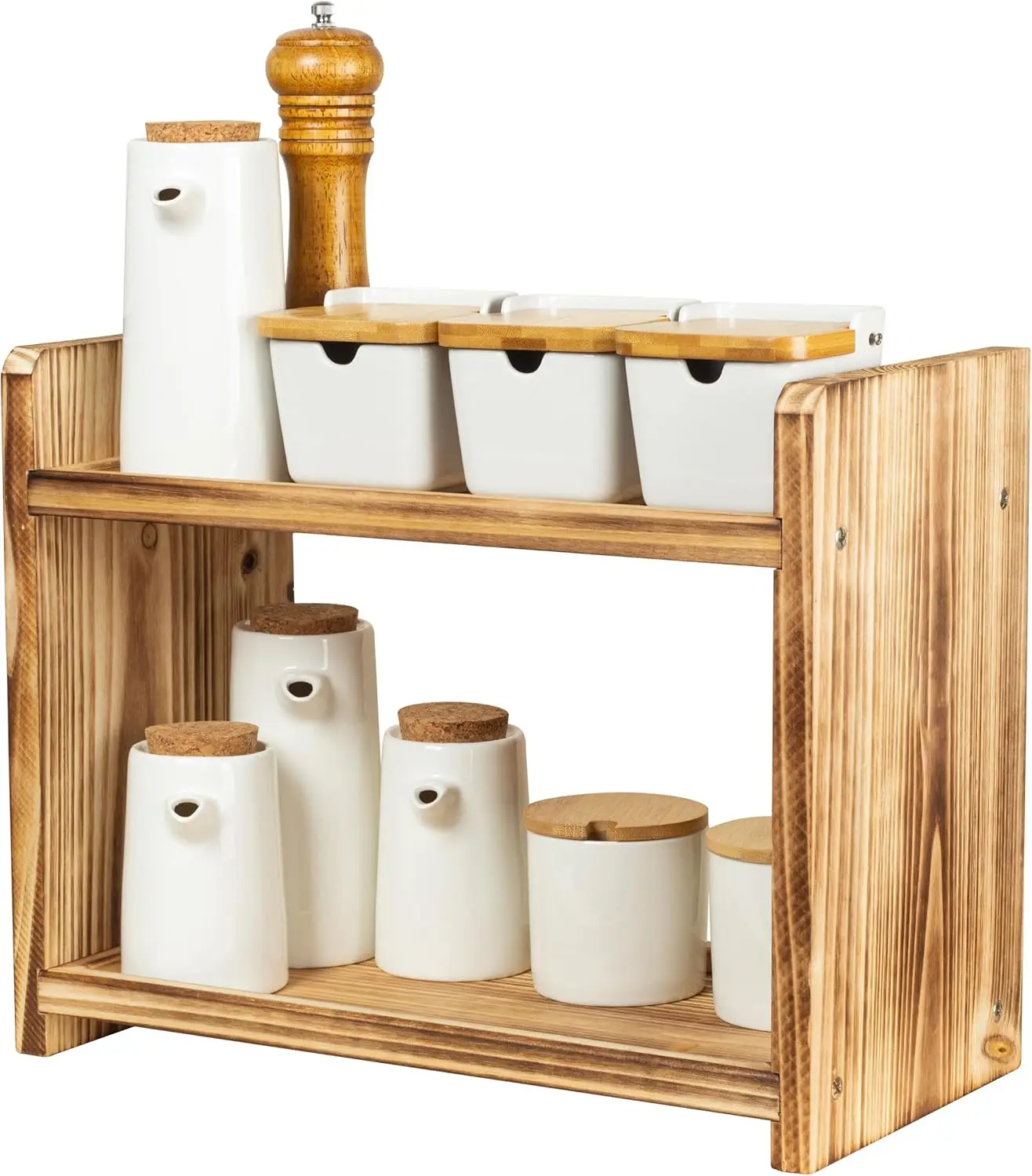 

Large 2-Tier Wood Spice Rack, 15.7×7.9×12 a countertop Organizer for Kitchen and Bathroom Storage, Display of Cosmetic