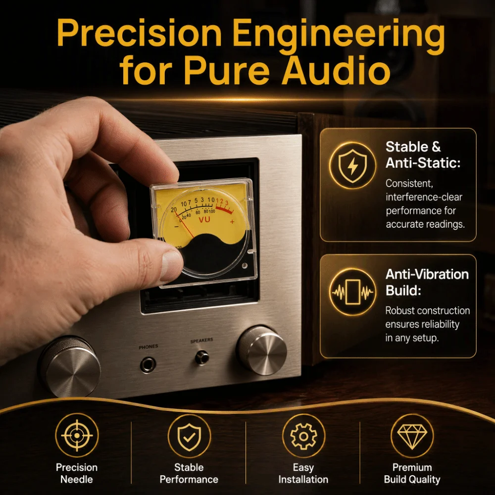 Durable High Accuracy Pointer Type VU Meter Portable Durable VU Level Meter Audio Volume Meter Recording Studio