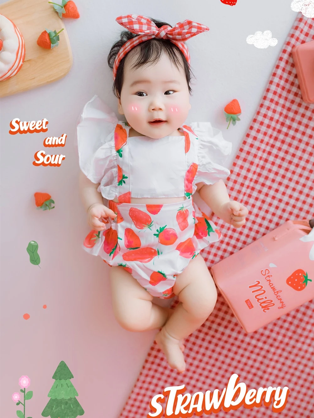 Childrens photography themed clothing summer strawberry baby photography clothing disfraz bebes  shooting bebe fille