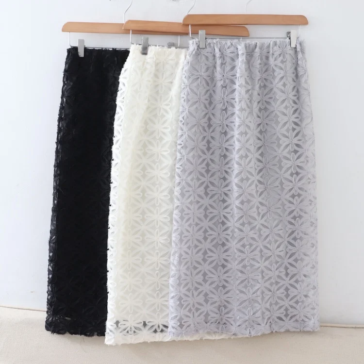 Sommer Neue Hohe Taille Lange Spitze f Rock frauen Ele Süße Ba Schlitz Midi Rock A0503 Elastische Taille Abnehmen