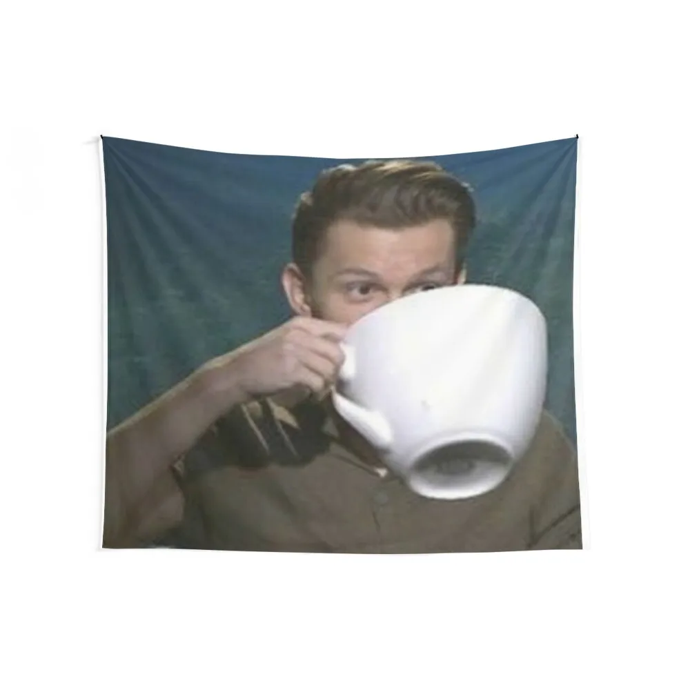 Tom Holland Drinking From Giant Teacup Tapestry Christmas Decoration Outdoor Decor On The Wall Tapestry