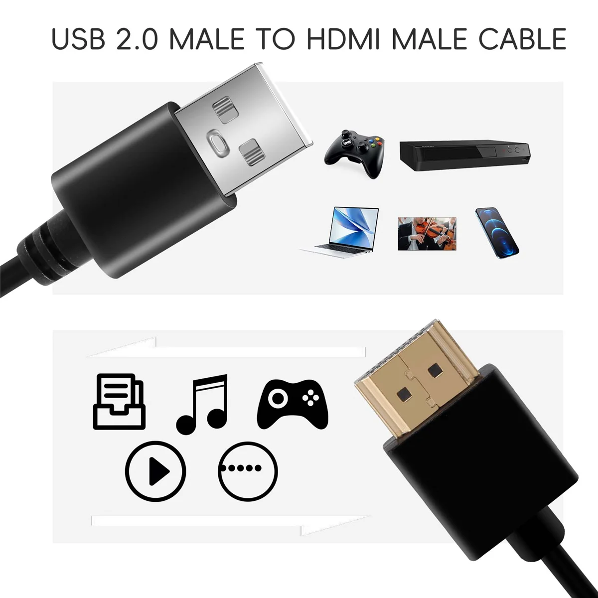 Kabel konverter pengisi daya konektor adaptor, kabel HDMI 1.4 jantan ke USB 2.0