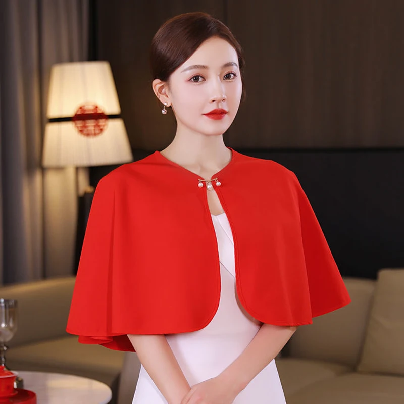 Korean Solid Chiffon Sunscreen Shawl Women\'s Wedding Dress Cardigan Female Summer Thin Cape Outer Jacket Neck Guard Cloak R34