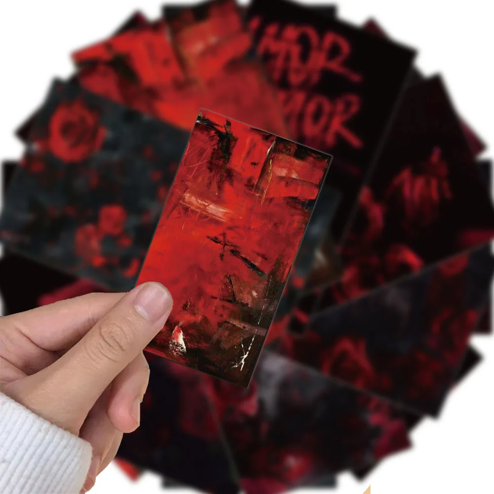 8PCS Dark Black Red Series Special Rose Background Stickers Hand Account Collage DIY Design Waterproof Stickers