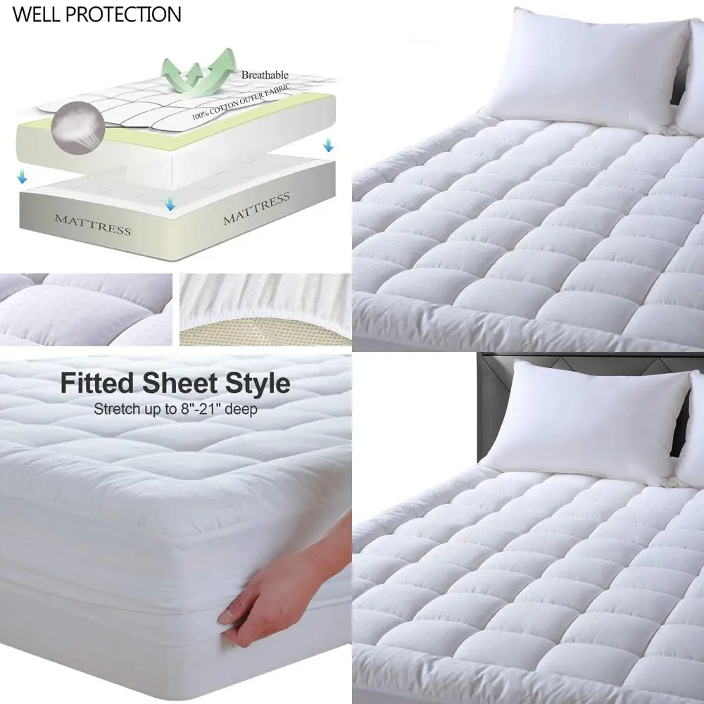 

Cotton Pillow Top Mattress Cover, 8-21 Deep Pocket, Cooling Protector, 72x80 White