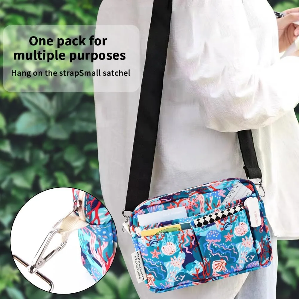 E-WEICHEN Multiple Pockets Portfolio Organizer with Zippered, Makeup Bag Travel Essentials for Women, Simple Waterproof Statione
