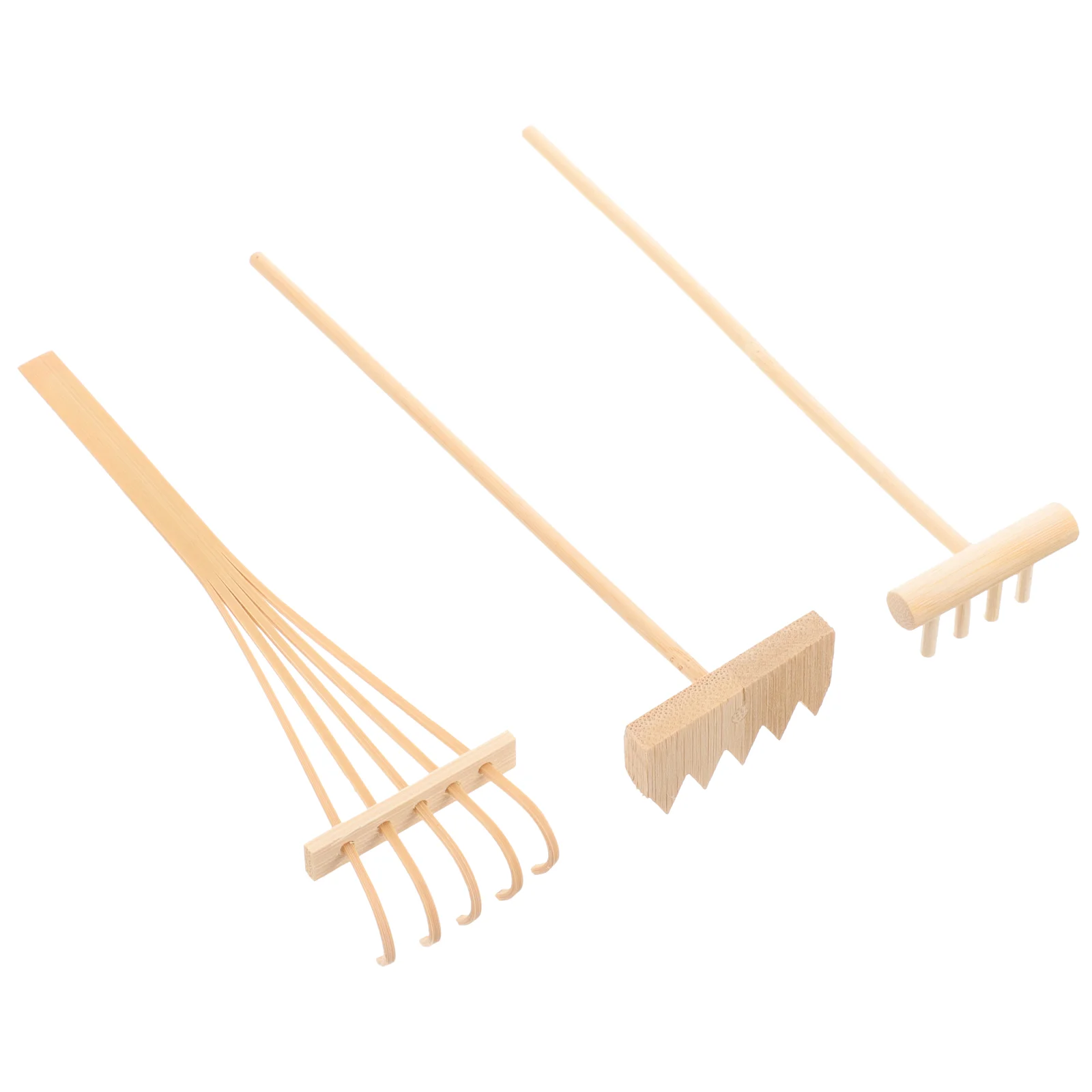 3 Pcs Small Garden Tool Mini Rake Tabletop Rakes Set Handheld Meditation Wooden Feng Shui Decorations