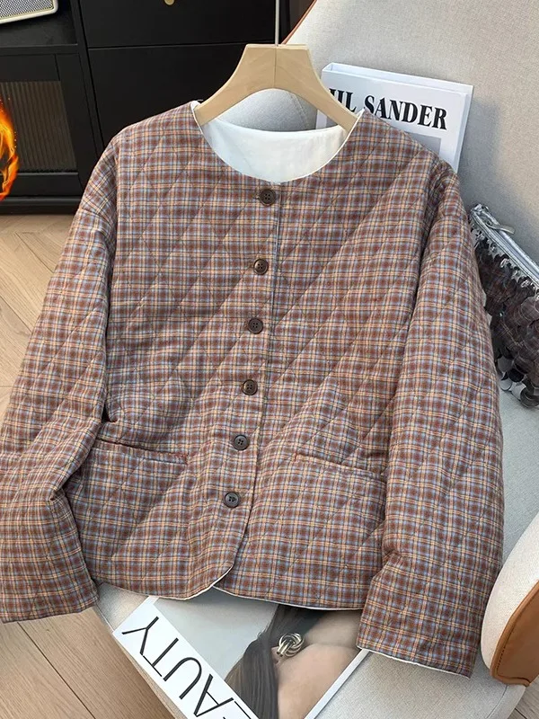 

Корейский Sle круглый Ne клетчатый легкий теплый пуховый хлопковый тюре женский зимний повседневный свободный модный верхний костюм модный топ