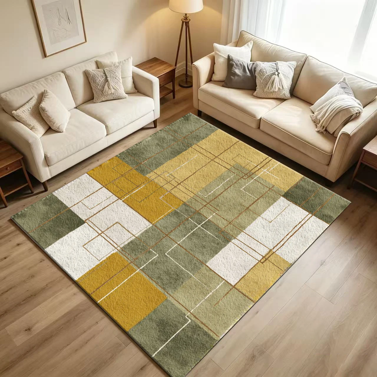 Olive Yellow Abstract Geometri - Printed Rug Abstract 评论和价格