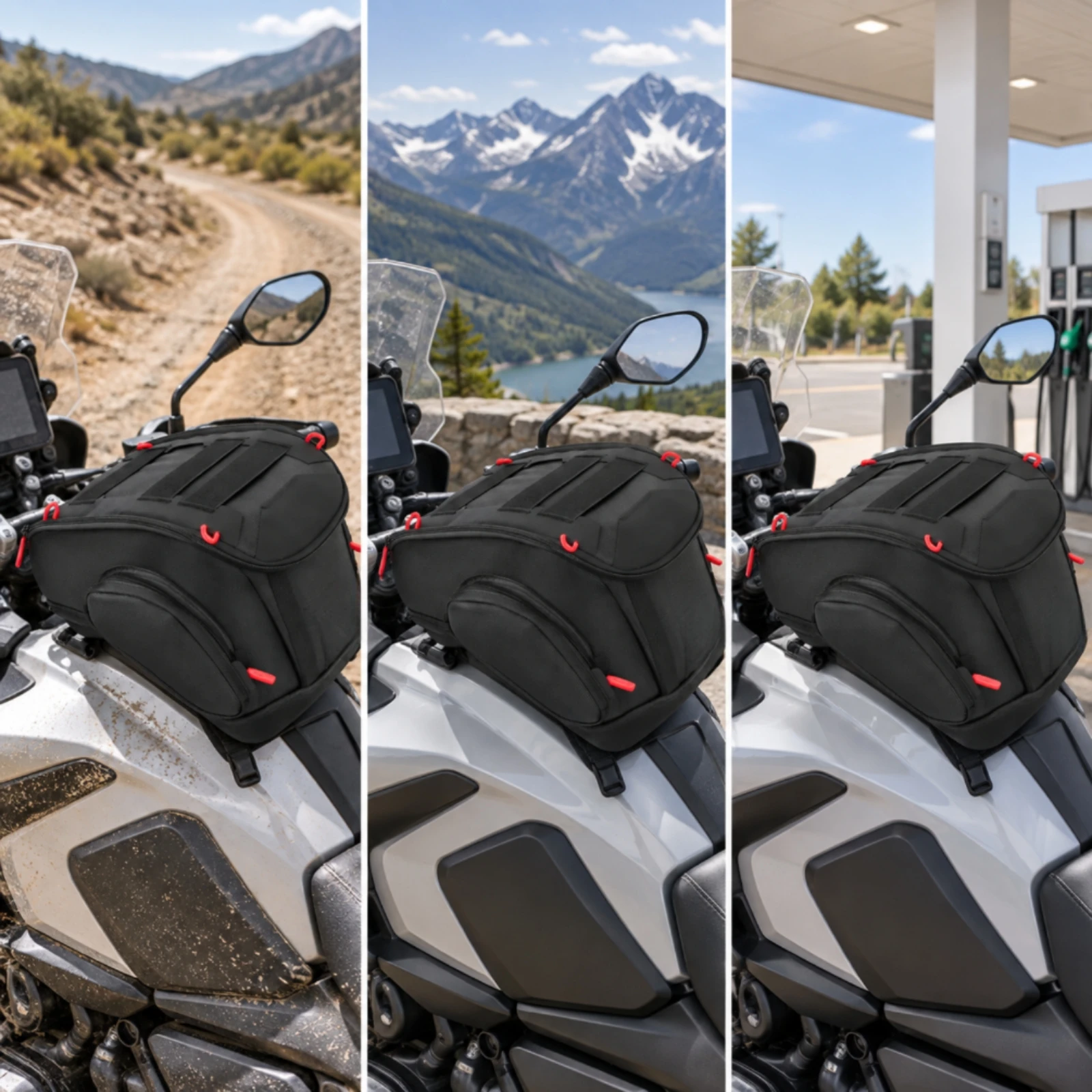 Motorcycle Tank Bag with Waterproof Cover Structured Motorcycle Tank Bag Long-Lasting Nylon for Touring Riders, Day Rides