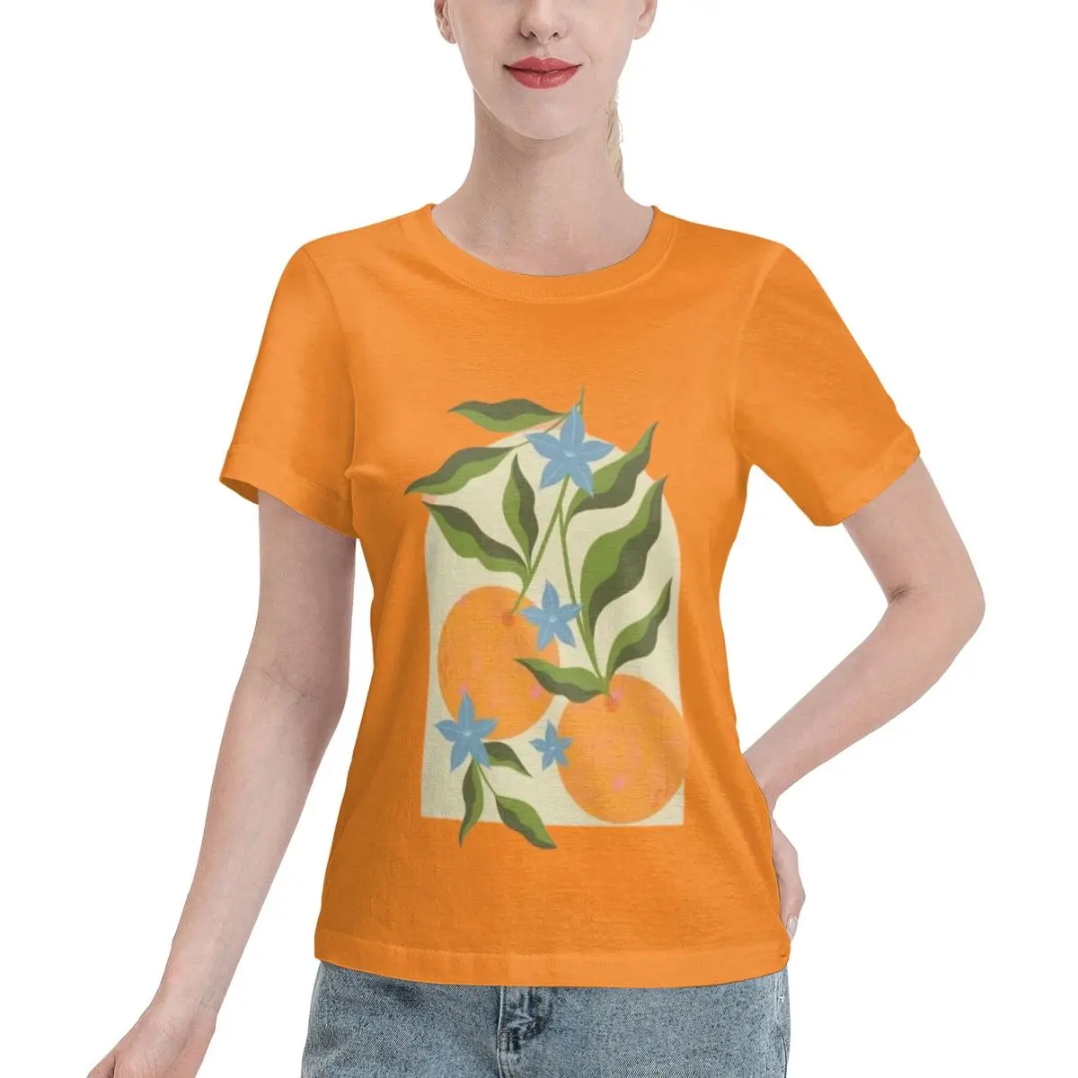 

Sweet Orange_14 Women's 100% Cotton Short Sleeve T-shirt Top Loose Tshirt