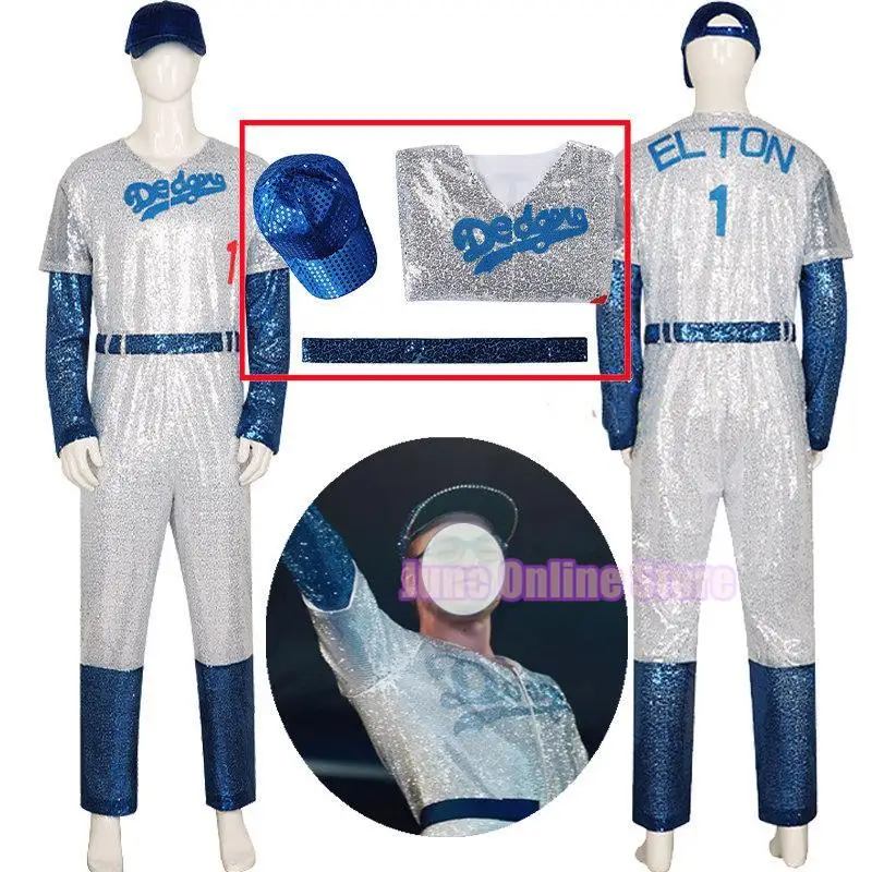 

Elton John Cosplay Bodysuit Movie Film Tv Rocketman Costume Baseball Uniform Jumpsuit Hat Belt Halloween Costumes