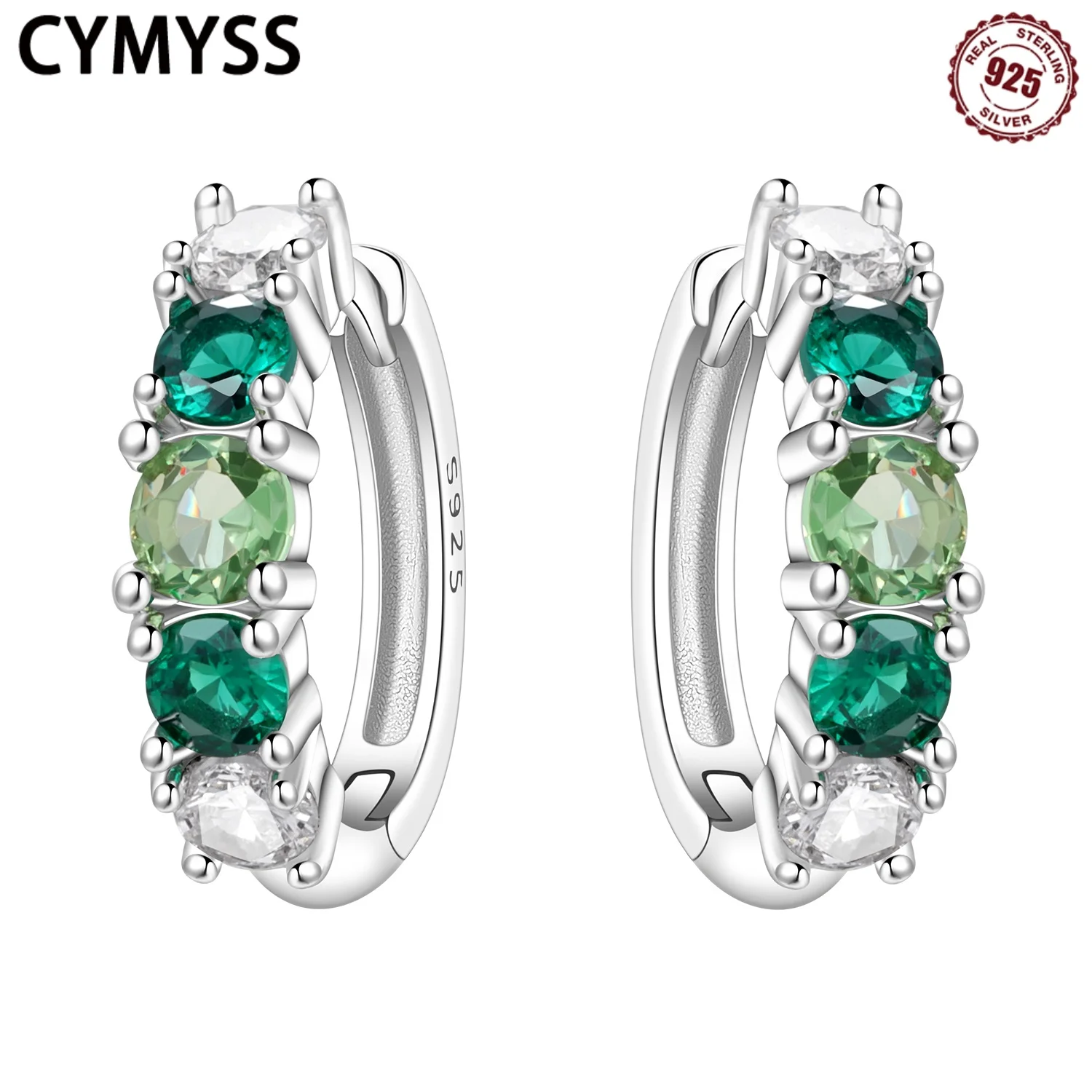 

CYMYSS 2025 New 925 Sterling Silver Green Zircon Women Hoop Earrings Boutique Wedding Birthday Party Jewelry Gifts Woman Earring