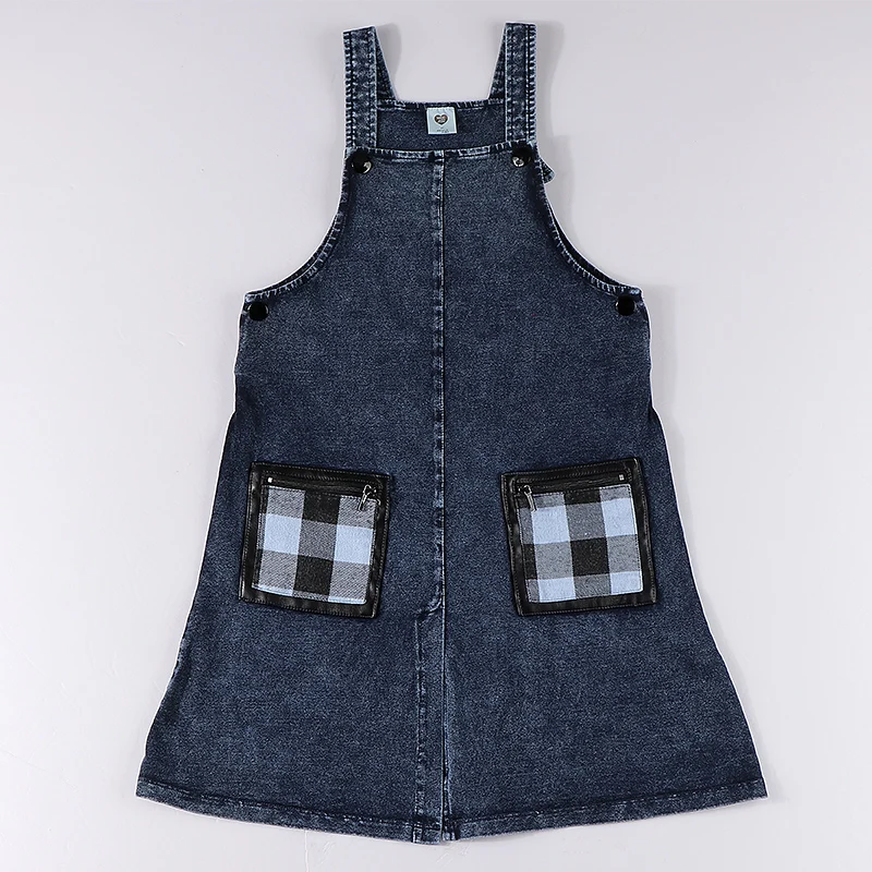 Girls braces dress stonewash kids dresses for girls summer casual children clothing kids dress blue denim with zipper pocket