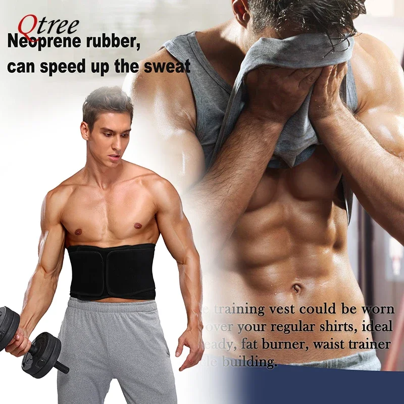 Qtree Men Waist Trainer Weight Loss Belt Slimming Body Shaper Workout Fat Burning Corset Sauna Sweat Wrap Fitness Trimmer Strap