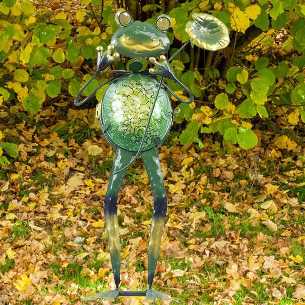 Decorazione dell'iarda della rana con grandi occhi luci Decorative del palo del giardino della rana del metallo per la decorazione del Patio dell'iarda all'aperto incandescente per il vaso di fiori
