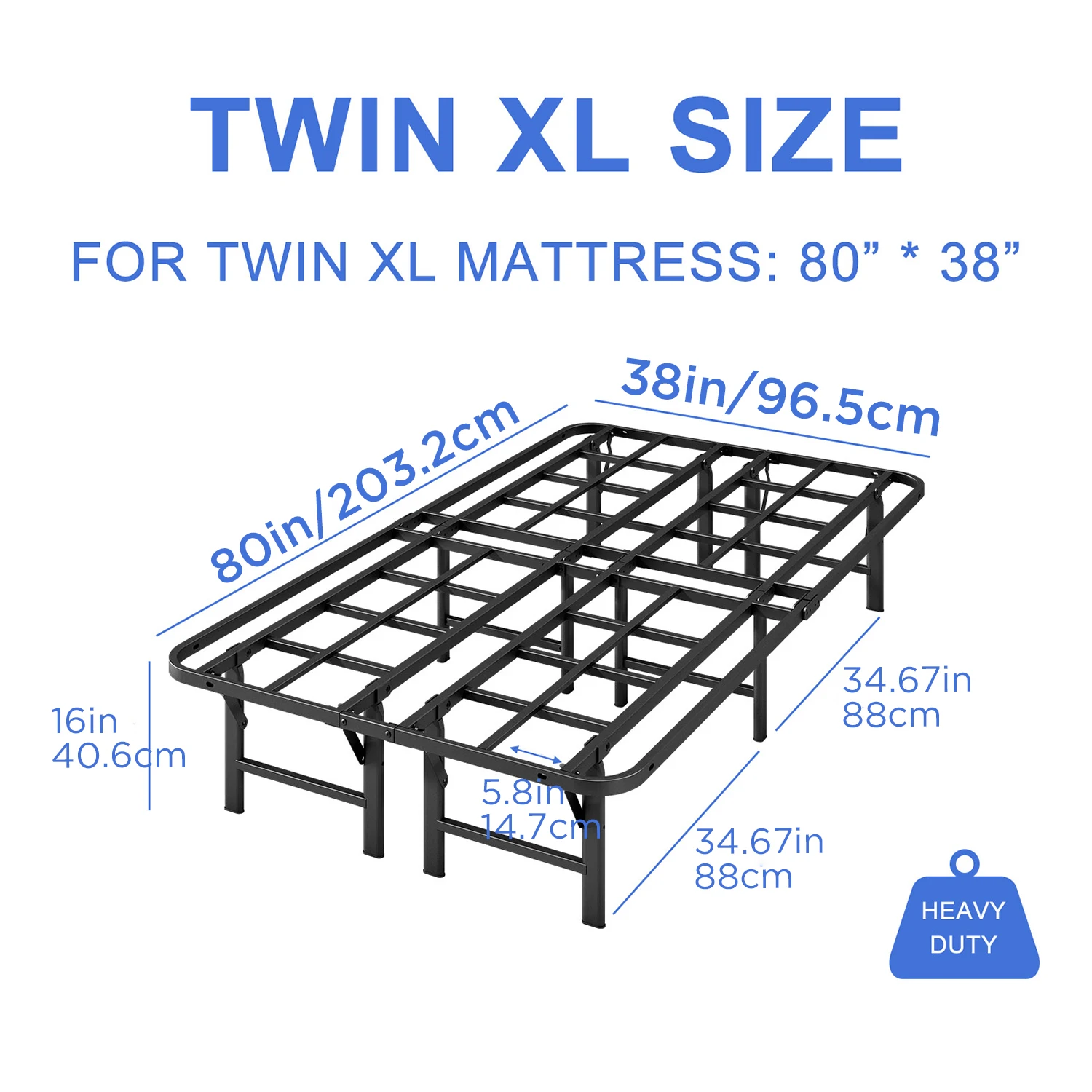 ZIYOO 16-Inch Full Size Metal Bed Frame – No Box Spring Needed, Foldable, Easy to Install, Noise-Free Design, Black Single & Dou