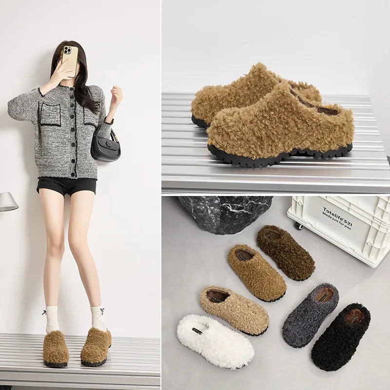 

Fall Winter New Style Big Head Platform Thick Bottom Bread Shoes Fashionable Outerwear Fur High Heels Women's Shoes Waterproof