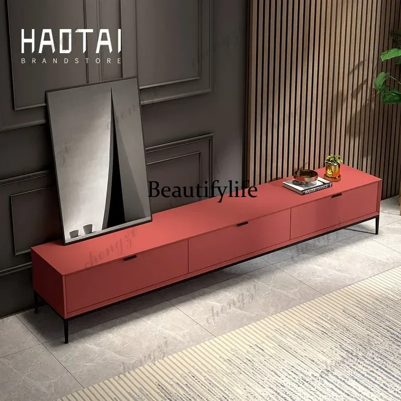 45 Painted  table TV cabinet Italian minimalist Nordic modern minimalist living room solid wood light luxury video camera cabine