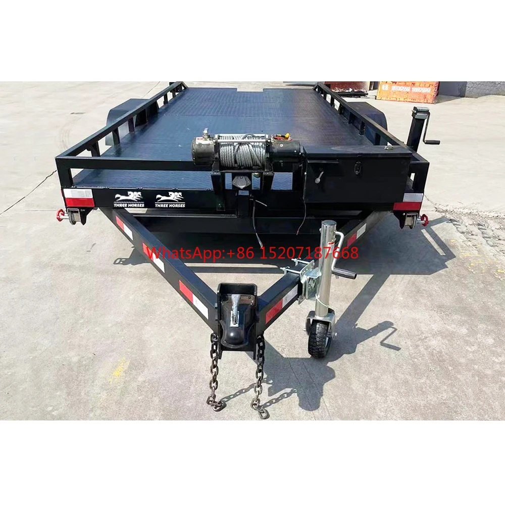 Automotive Hydraulic 3 Ton Trailer Low Bed Tilt Trailer Tandem Automobile Trailer with 12,000 Pound Winch