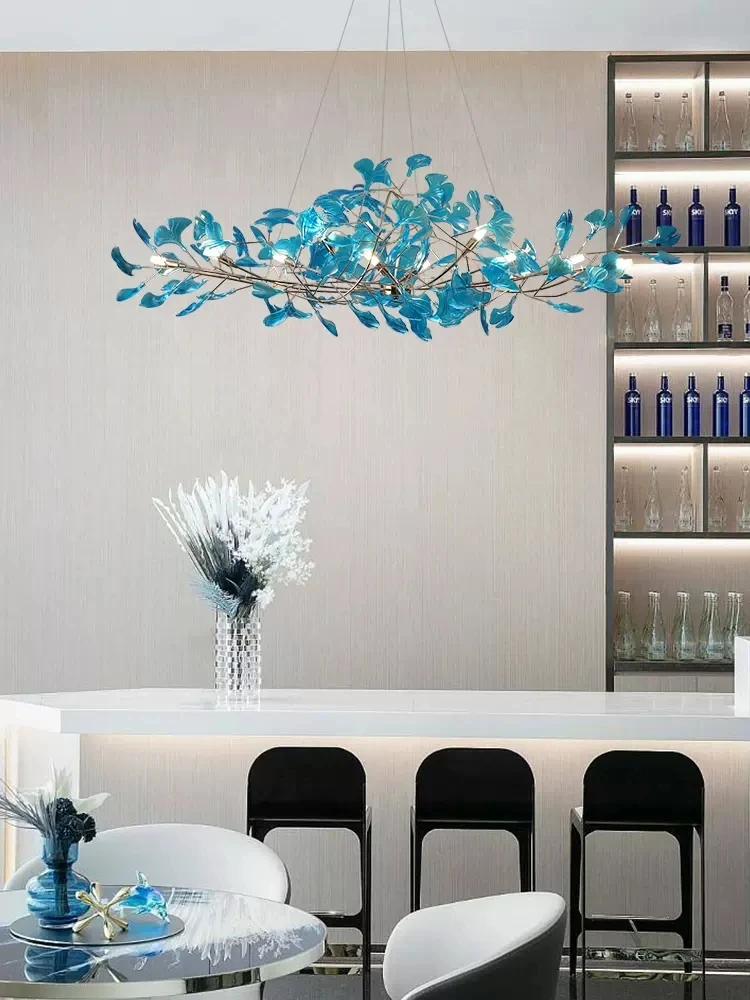 Colored Ginkgo Leaf Restaurant Pendant Light Luxury and High end Designer Lighting Fixture Duplex Building Villa Living Room Sho