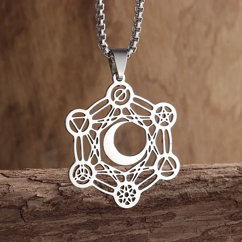 Stainless Steel Fashion Flower of Life Chakra Archangel Sacred Geometry Metatron Necklace Solomon Moon Jewelry