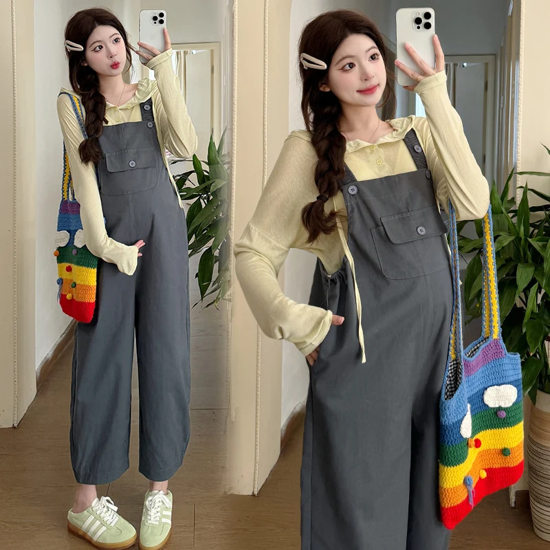 妊娠中の女性のための韓国スタイルのカジュアルなシンプルなダンガリー,マタニティジャンプスーツ,妊娠中のビブパンツスーツ,ブラウスセット,新しい,2022