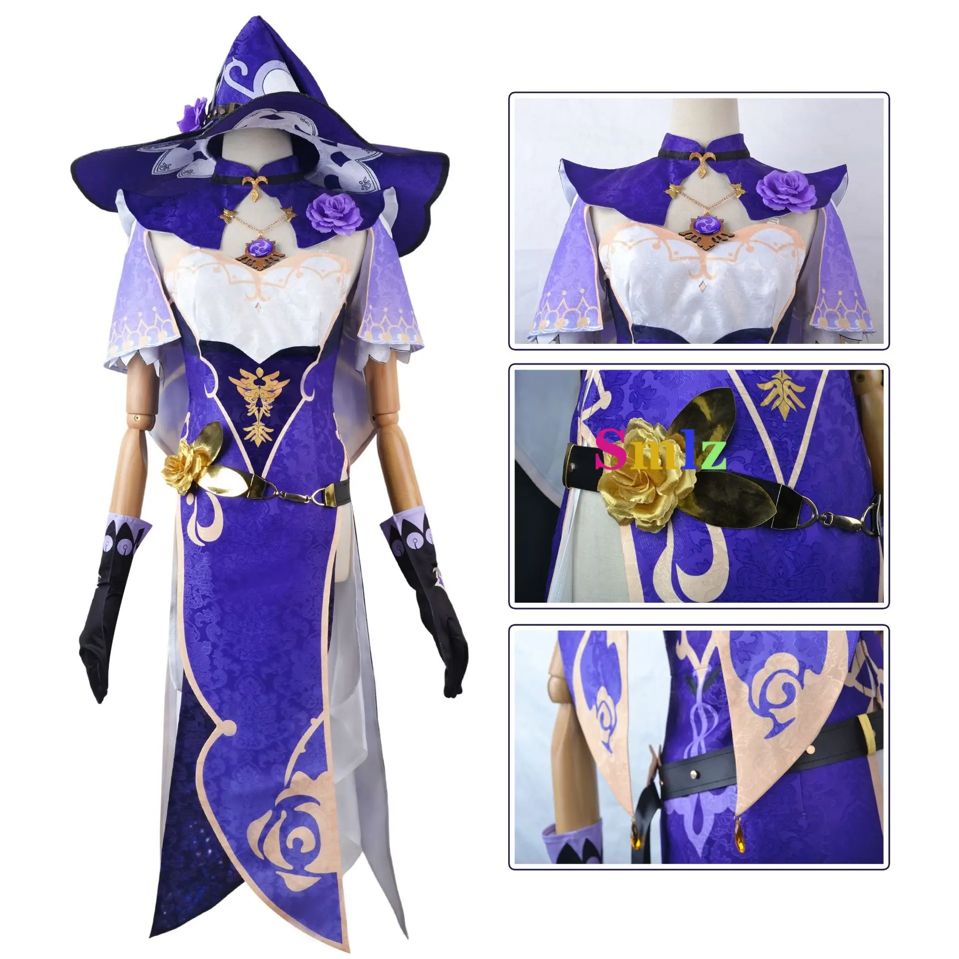 Lisa Cosplay Anime  Impact Lisa Minci Lisa Witch Costume Dress Hat Stockings Halloween Outfits