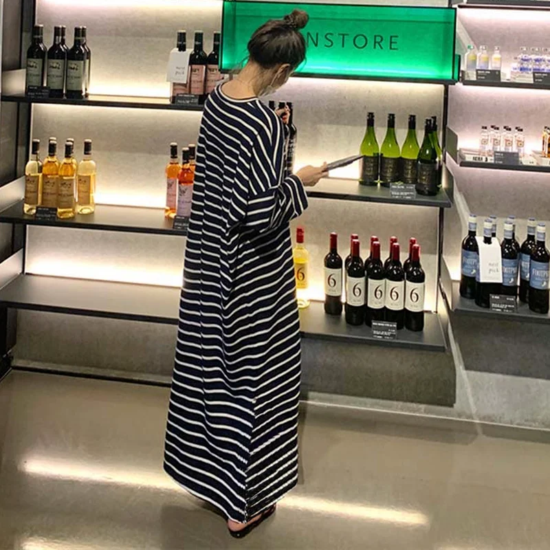 

Nightgowns Women New Spring Striped Lounge Casual Loose Ankle-length Nightdress Simple Female Fashion Tender Harajuku Homewear