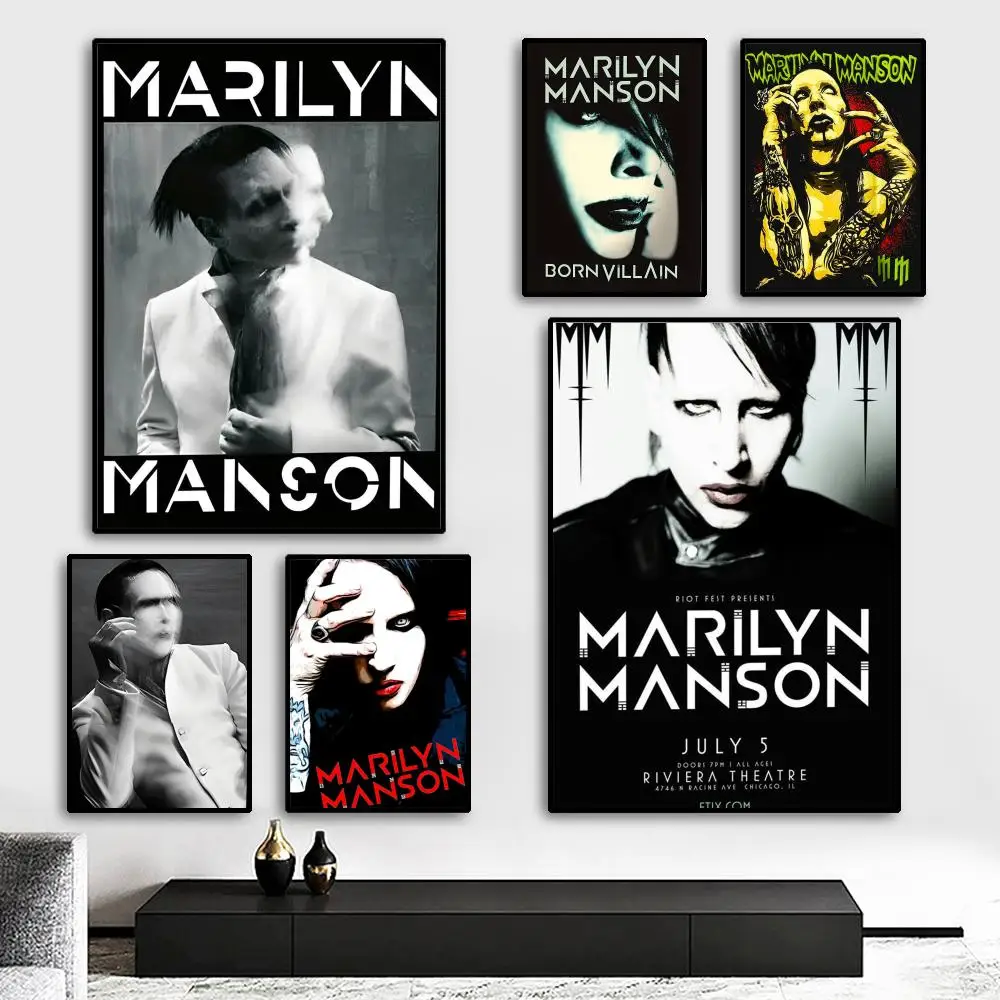 M-Marilyn Manson Rock Singer Poster HD Print Personalized Canvas Wall Mural Art Poster Photos for Living Room Home Decor Durable