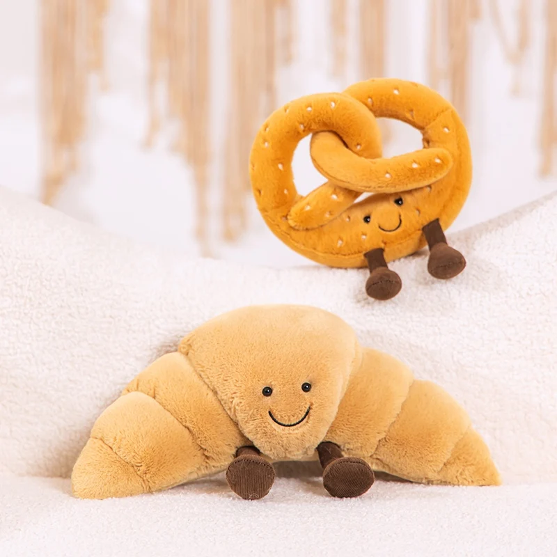 Cute Baguette Plush Pretzel Croissant Toy Stuffed Simulation Food Bread Soft Doll Birthday Christmas Gift for Kids