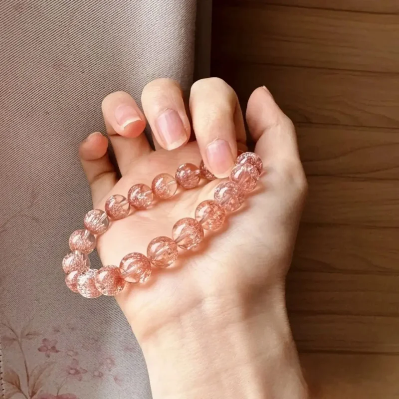 Fine Fireworks Super Seven Copper Super Hair Crystal Pink Cornucopia Popcorn Crystal Semi-natural Rutile Quartz Gift HandString