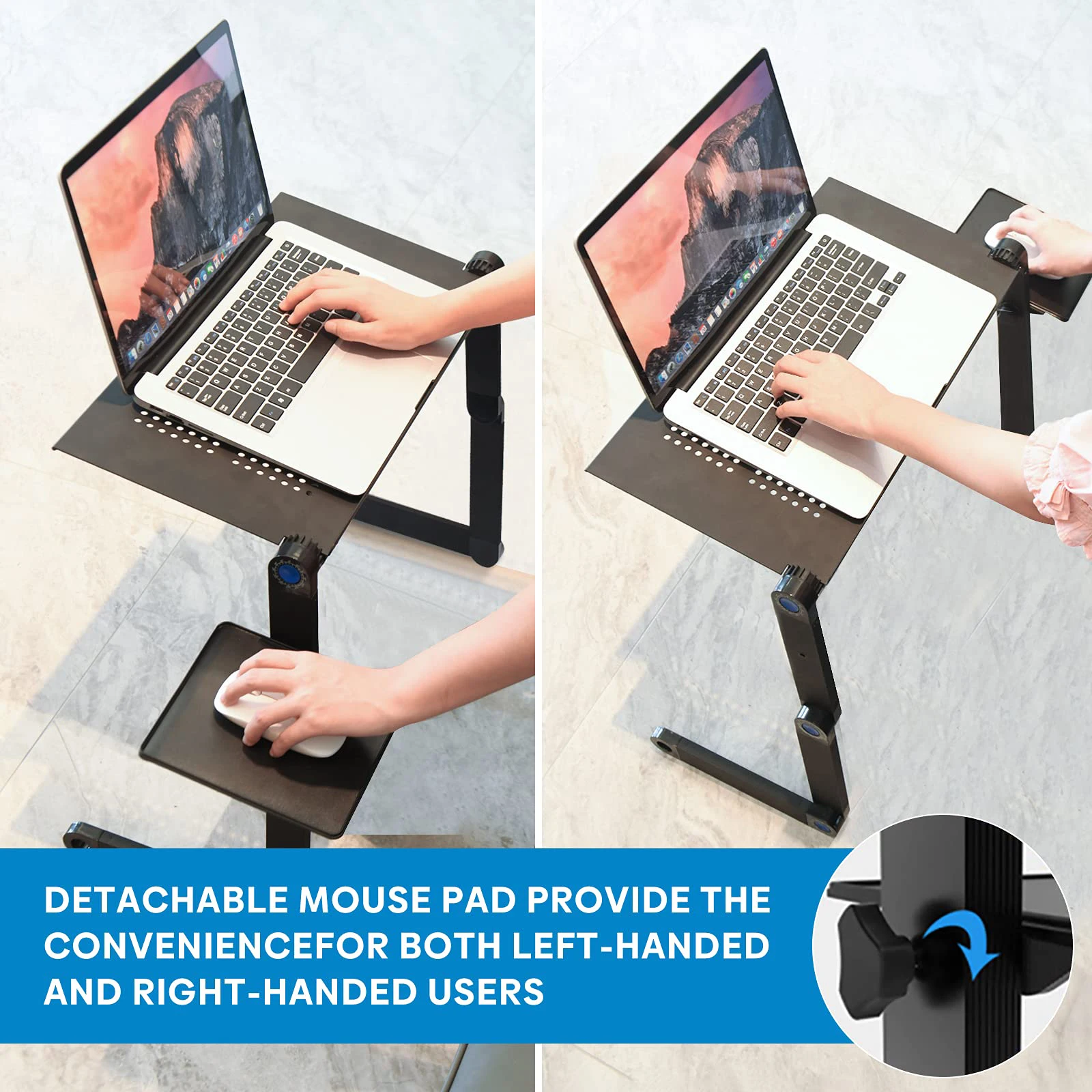 Imagem -03 - Suporte de Mesa para Laptop e Mesa de Colo Elevador Ajustável Portátil com Mouse Pad Suporte de Refrigeração de Alumínio