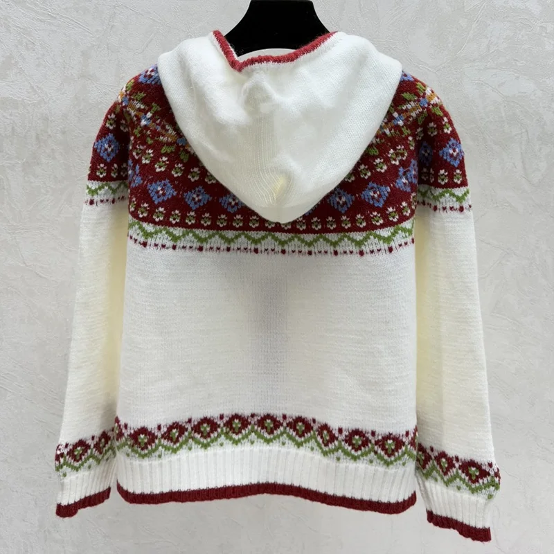 Maglione cardigan lavorato a maglia da donna jacquard The Fair Island di alta qualità con comode coulisse con cappuccio 251206129