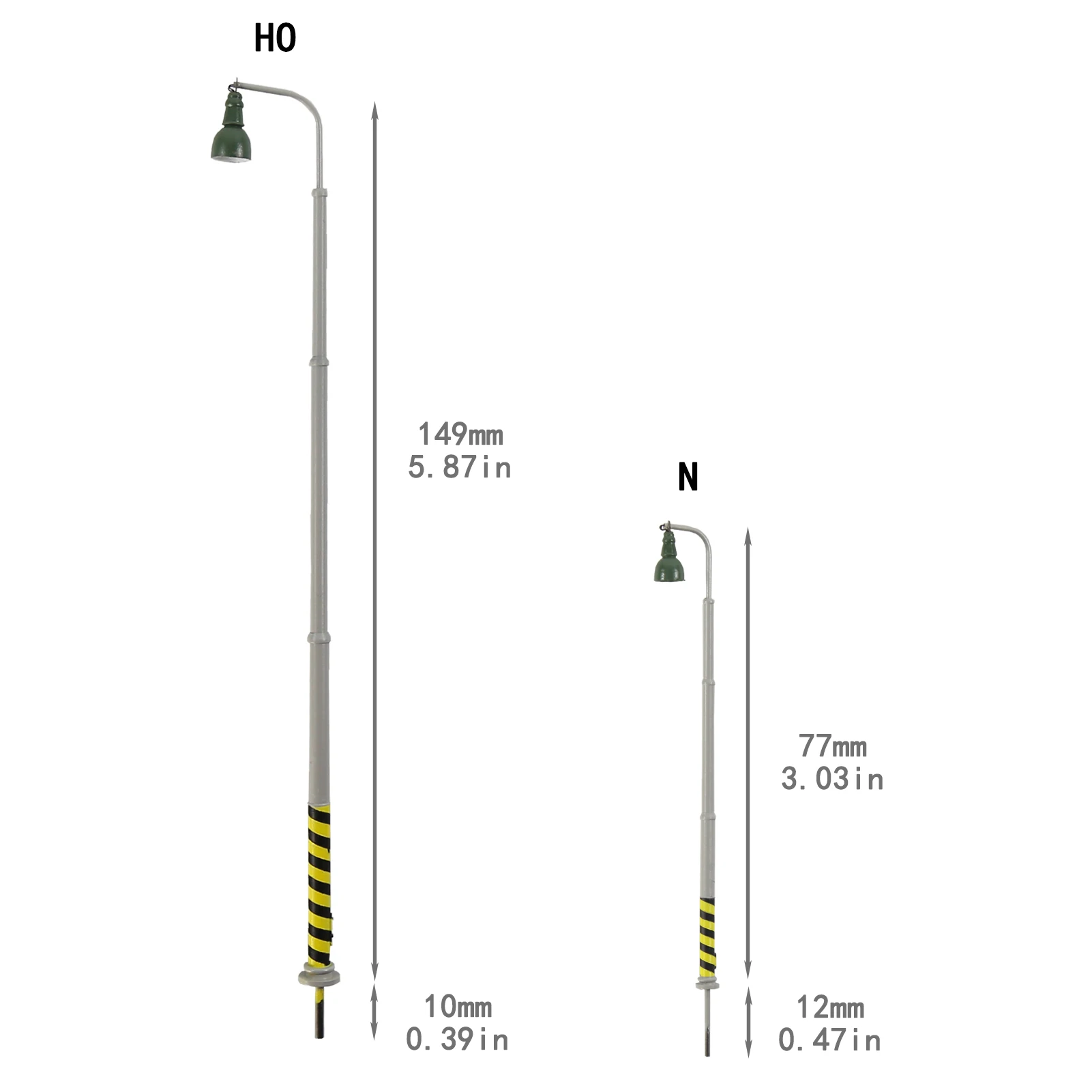 

Набор из 5 зеленых металлических уличных фонарей Evemodel N HO Scale с теплым белым светодиодом и резисторами для железнодорожных станций, 12В LD21