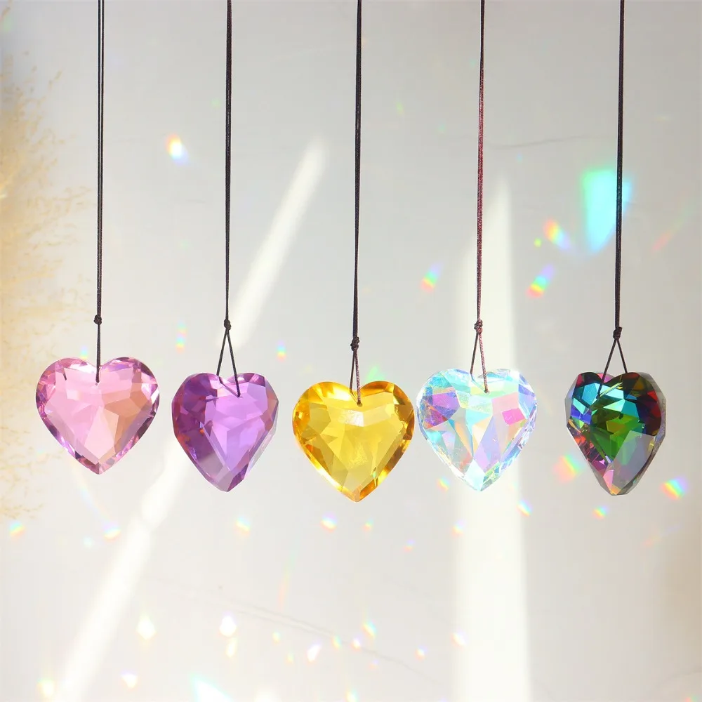 45mm Heart Crystal Wind Chime Rainbow Maker Crafts Hanging Heart Suncatcher Diamond Prisms Hanging Pendant