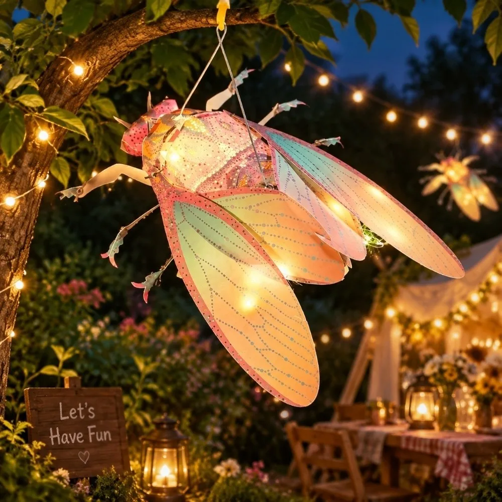 DIY Handmade Insect Paper Lantern Funny Cicada LED Lantern Material Kit Craft Toys Chinese Style Cockroach Handheld Lantern