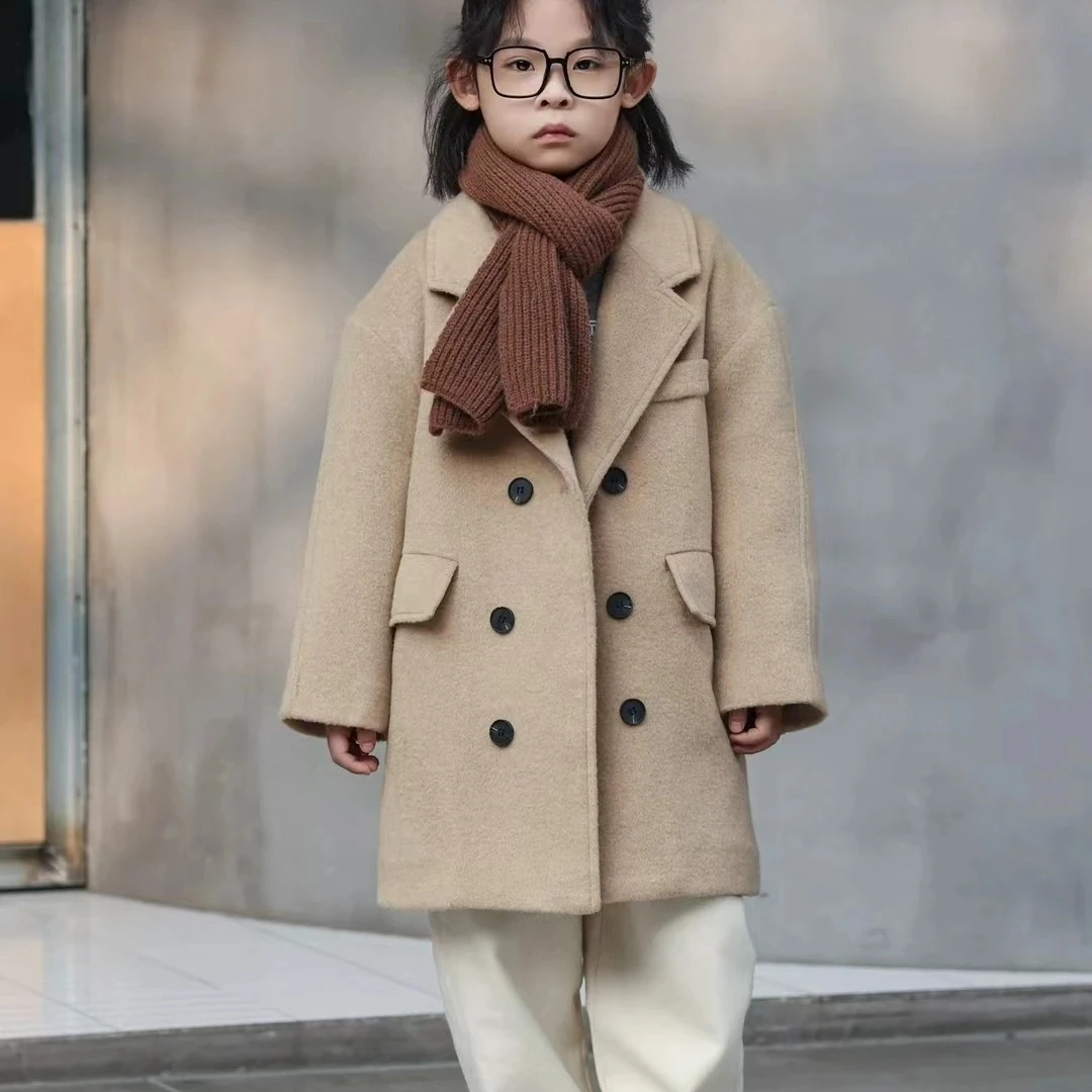 Korean Children Clothing Boys and Girls Double-sided Woolen Coat Long Korean Woolen Coat Imitation Double-sided Cotton Coat - view 6