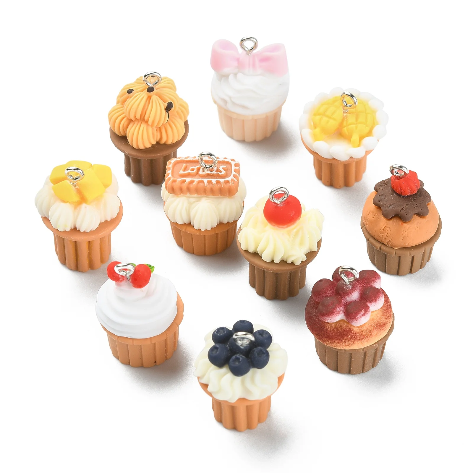 PandaHall 20Pcs 10 Styles Cupcake Charms Resin Dessert Charms Mini 3D Colorful Sweet Food Charms for Jewelry Making DIY Crafting