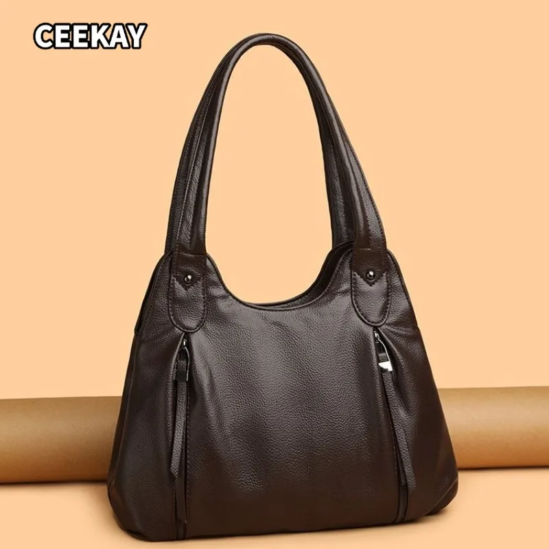 CEEKAY Pebbled Leather Hobo Bag Side Zipper Pocket Top Handle Stud Detail Versatile Everyday Commute Casual Large Capacity