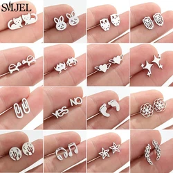 Mini Animal Stainless Steel Earrings for Women Girls Jewelry Cute Cat Rabbit Tiger Owl Lion Stud Earrings Vintage Pendientes