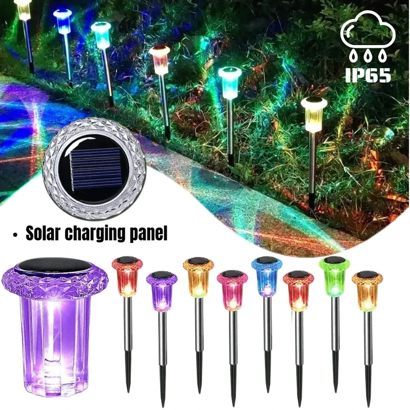 

6PCS Solar Outdoor Lamp RGB Night Lights IP65 Waterproof Stainless Steel Long Battery Life Garden Yard Walkway Lawn Decor