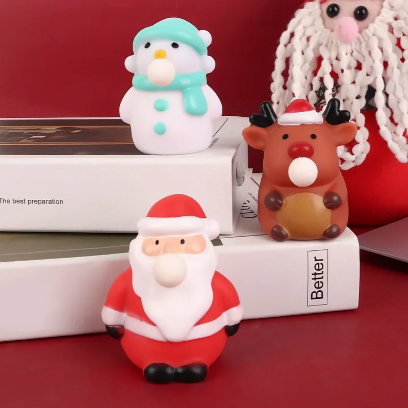 Juguetes de extrusión navideña, bolas antiestrés, Papá Noel, muñeco de nieve, alce, descompresión, juguetes sensoriales para apretar, regalos de fiesta de Navidad para niños