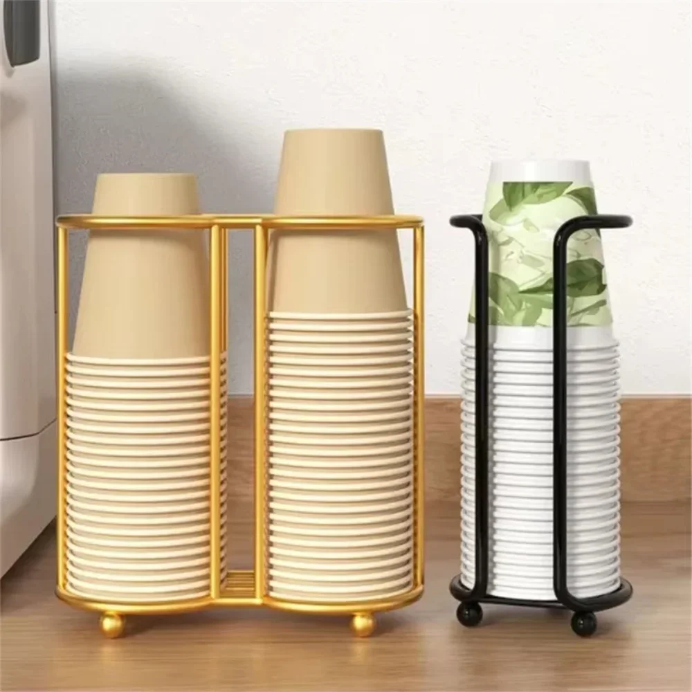 

Metal Disposable Cup Storage Holder Rack Shelf Water Tea Cups Household Kitchen Paper Cup Display Stand Organizer Supplies