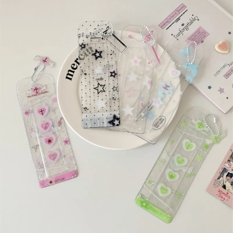 

1PC Girls Transparent Glitter Photo Card Holder Student Cartoon Star Design Long Style Fashion Photo Booth Strip Display Sleeves