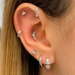 Pendientes de aro para Piercing de oreja para mujer, aretes de cartílago, hélice, Tragus, Conch, Daith, circonita, Color plateado, joyería pequeña para niñas adolescentes, 1 unidad