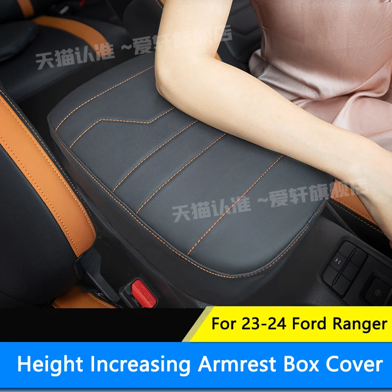 QHCP Car Armrest Box Height Pad Memory Foam Leather Mat Auto Center Armrest Support Protective Cushion For 2023-2024 Ford Ranger